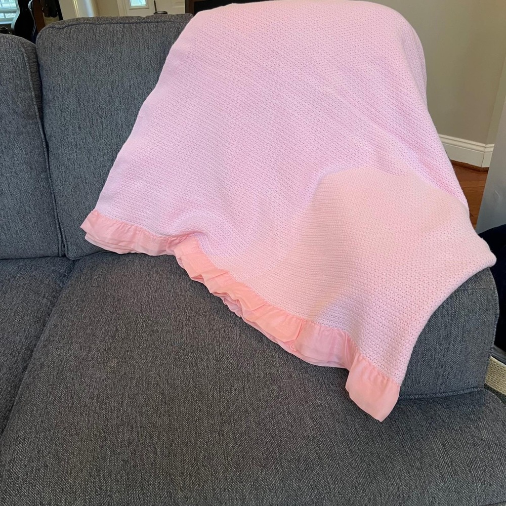 Vintage Pink Waffle Weave Blanket Cotton Blend Satin Twin Throw Cottagecore MCM